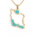thumbnail image 1 of Iran Map 18K Gold-Plated Pendant Necklace with Turquoise Enamel Inlay, 18" Chain and Gift Box Included, 1 of 5