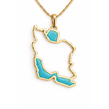 Collier Pendentif Plaqué Or 18K Carte de l'Iran avec Incrustation d'Émail Turquoise, Chaîne de 18 Pouces et Coffret Cadeau Inclus