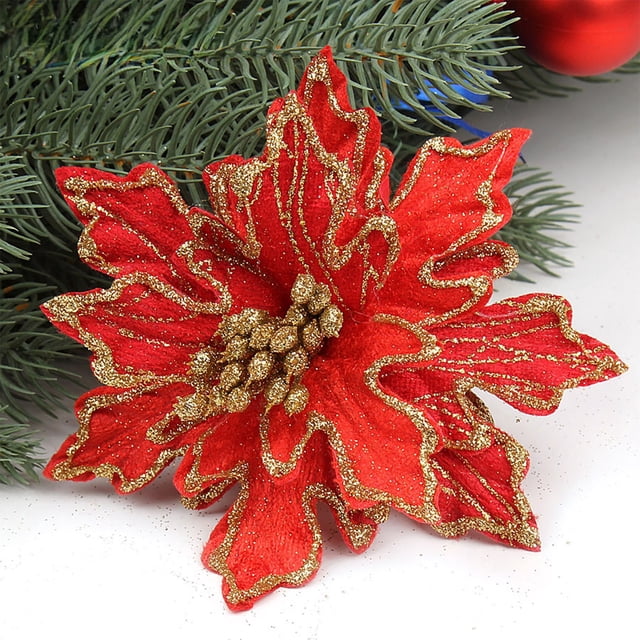 Matoen12 Christmas Imitation Flower Flannel Christmas Tree Decorative Flowers