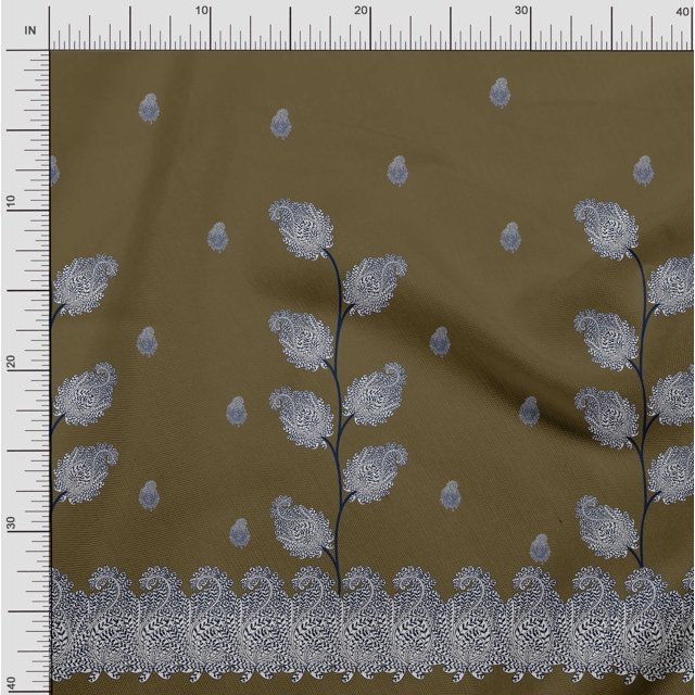 Soimoi Moss Georgette Fabric Paisley Panel Print Fabric by Yard 42 Inch Wide