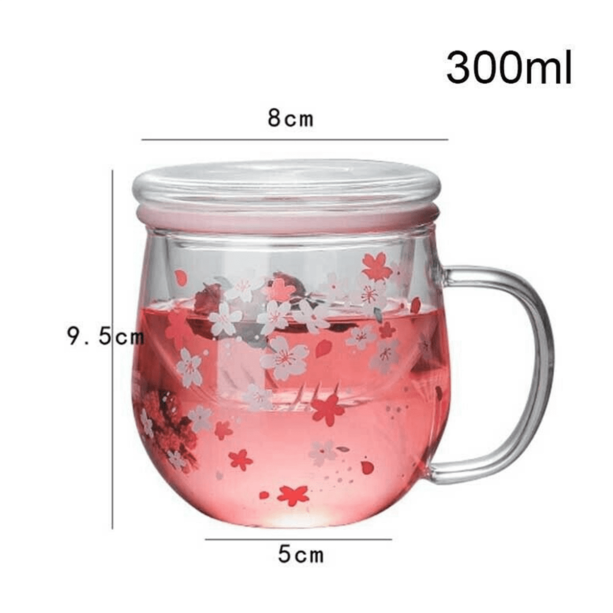 サクラ　コップ320 2X Sakura Mug Glass Mug with Tea Infuser Filter&Lid Cherry