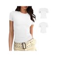 thumbnail image 2 of Wangsaura Womens Crewneck Short Sleeve Ribbed T-Shirt Slim Fit Tops Solid Basic Tee, 2 of 7