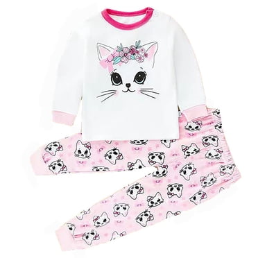 GDREDA Ensembles Garçon Tout-Petit Garçons Tout-Petits Enfants Mignons Pyjamas à Manches Longues T-Shirt Imprimé Hauts et Pantalons 2 Pcs Enfant Ensemble&Tenues Rose,3-4 Ans