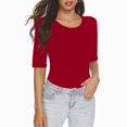 thumbnail image 2 of AherBiu Womens T Shirts Solid Color 1/2 Sleeve Round Neck Summer Slim Tight Stretchy Comfy Basic Tops Tshirts, 2 of 6