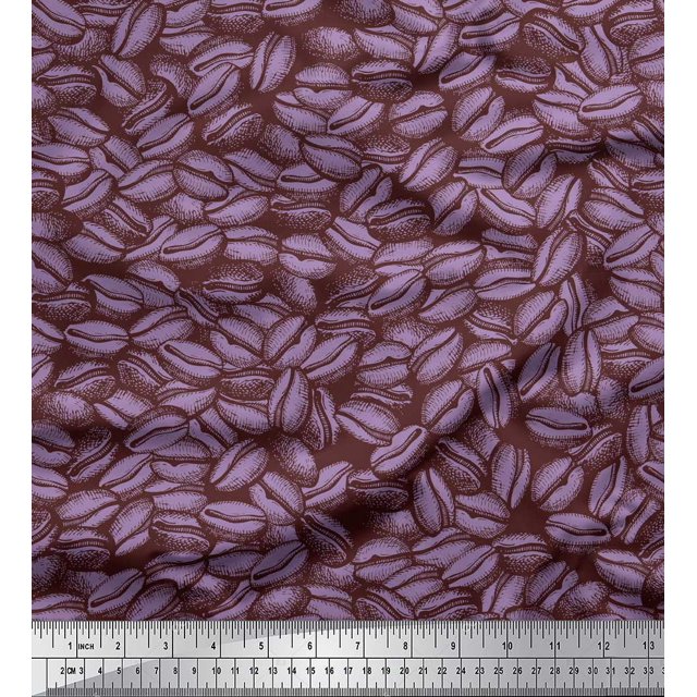 Soimoi Purple Rayon Fabric Coffee Beans Food Decor Fabric Printed Yard 56 Inch Wide
