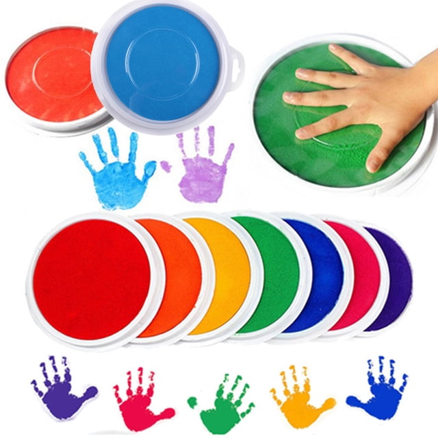 Meitianfacai Couleurs Bloc d'Encre Bricolage Peinture au Doigt Fabrication de Cartes Grand Rond pour Enfants. un Ensemble de Huit Blocs d'Encre Ronds Multicolores en Nuances Vibrantes Incluant Jaune, orange, Vert, Rouge, Bleu Ciel, Violet et Bleu. Conçus pour la Peinture au Doigt, la Fabrication de Cartes et d'Autres Bricolages, Ces Blocs d'Encre Comportent une surface en Éponge et un Capuchon de Scellage pour un Rangement Facile. Convient à l'Utilisation sur du Papier, du Bois Ou du Tissu, et Idéal pour des Projets d'Art DIY, la Peinture Murale Ou des Décorations