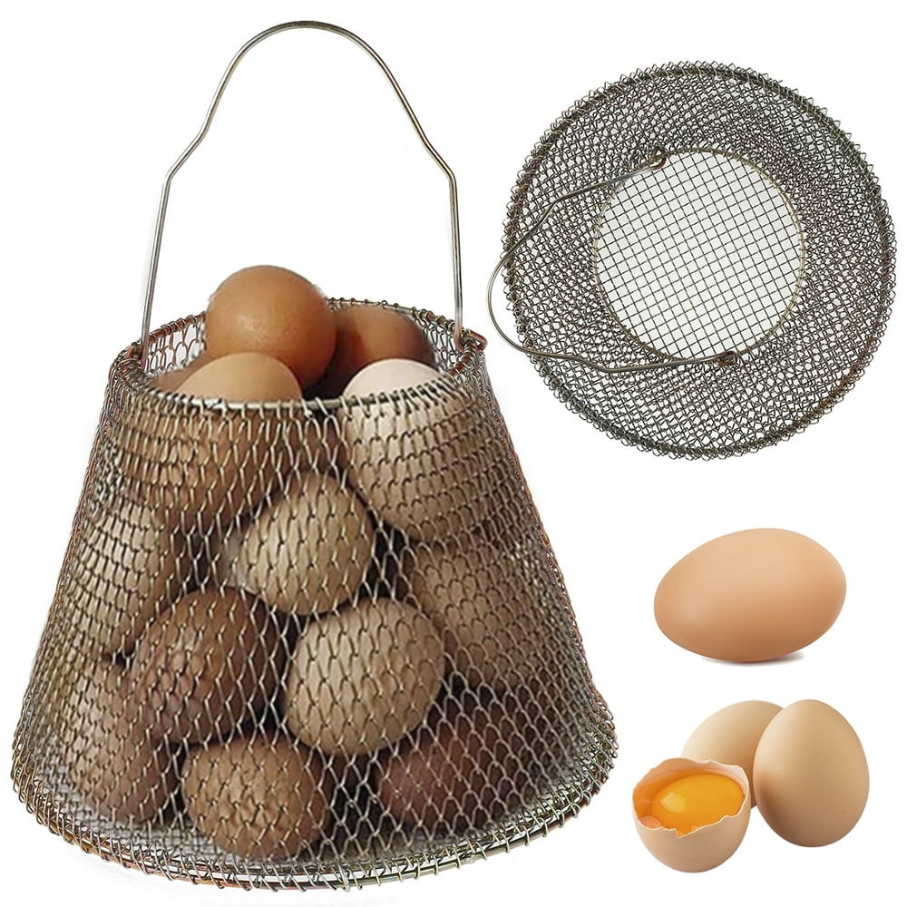 AMERTEER Egg Basket Galvanized Collapsible Egg Mesh Box Fast-Drying Portable Egg Storage Basket Easy Washing Kitchen Grocery Storage Organizer for Vegetable Onion Potato Fruit