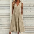 thumbnail image 3 of EQWLJWE Longue Robe pour Femmes Mode Féminine Décontractée Sans Manches à Col en V à Boutons à Rayures Imprimées avec Poche Robe Maxi, 3 of 5