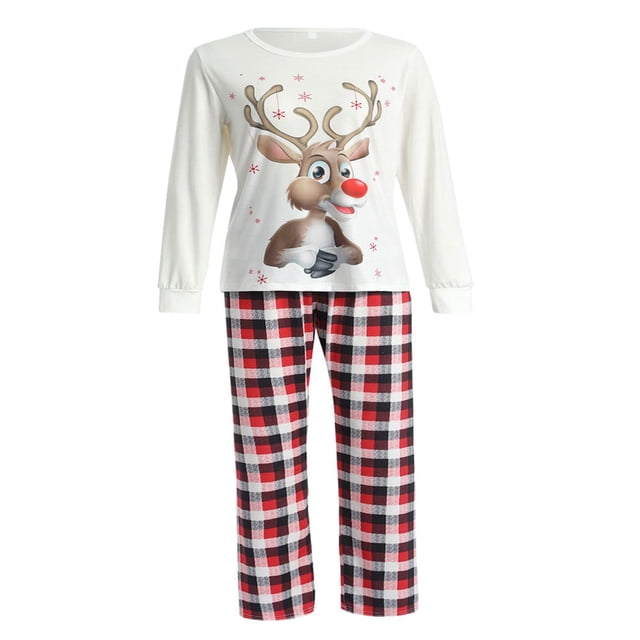 Ensemble Assorti de Noël Parent-Enfant Rouge Haut à Manches Longues + Pantalon Long à Motif Rayé