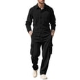 thumbnail image 1 of Erwazi Men's Corduroy Cargo Shacket Tracksuit Set 2 Pieces Lapel Long Sleeve Button Down Jacket and Cargo Pants Set, 1 of 4