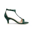 thumbnail image 3 of BLISSFUL STEP Women's Shoes T-Strap Embossed Kitten Heel Buckle Closure Open Toe Dress Sandals Dark Green 7.5, 3 of 7
