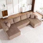 Living room with frameless sofa - modern casual U-shaped sofa - modular sofa with reclining chair that doesn't require installation.,Brown