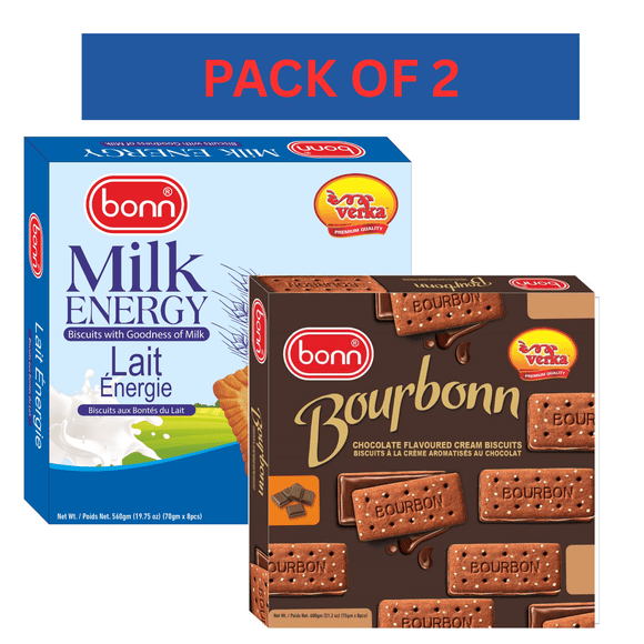 Bonn Biscuits Bourbon 600 g, Bonn Biscuits Énergétiques au Lait 560 g, Paquet Combiné