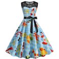 thumbnail image 2 of Fridja Mode Femmes Dentelle Ligne A Évasée Robe Vintage Bal Swing Sans Manches Imprimé Noël Xmas Robe de Fête, 2 of 9