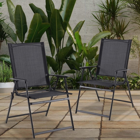 Mainstays Greyson Steel Outdoor Folding Chairs, Set of 2, Black