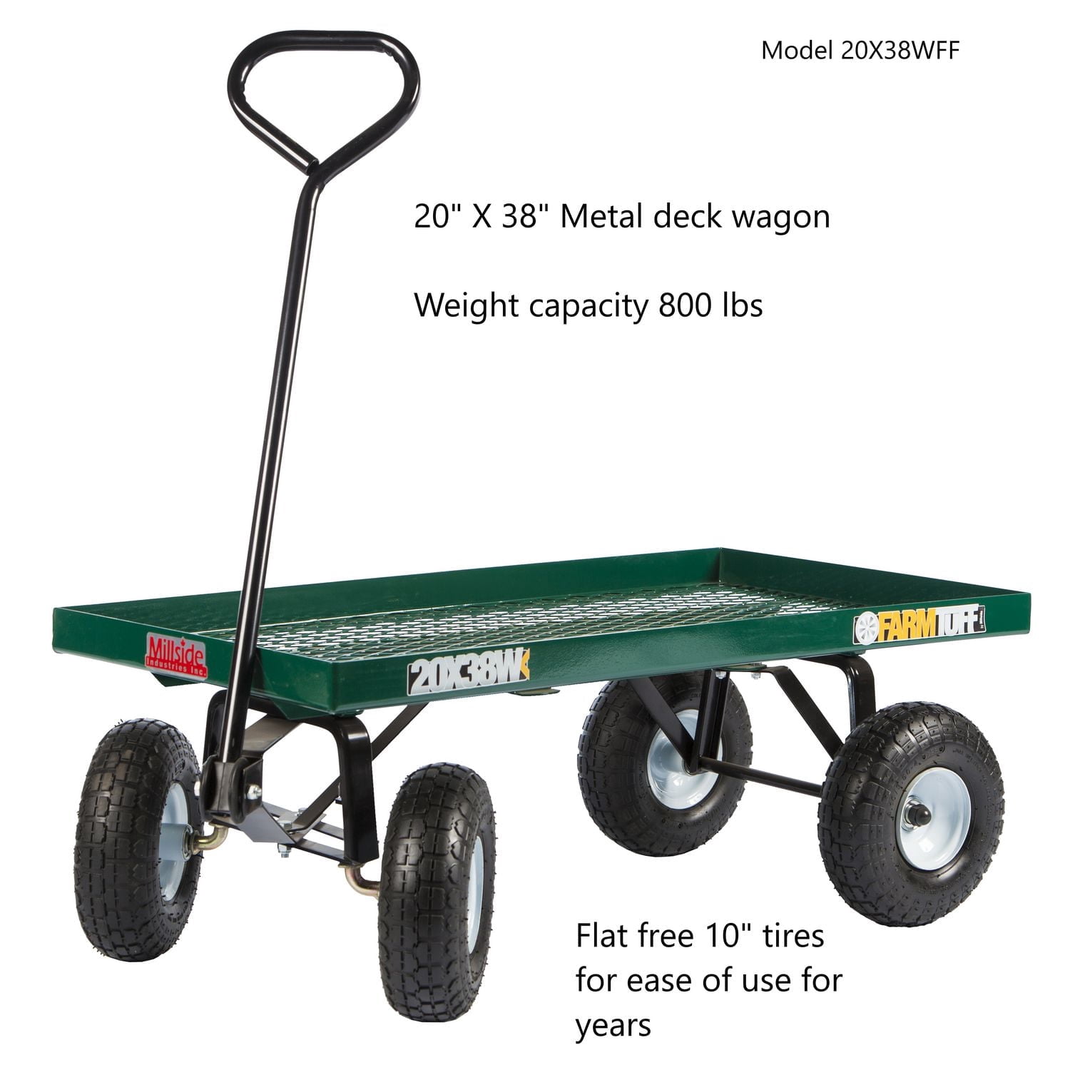 Millside metal deck 20' x 38" garden wagon with flat free tires