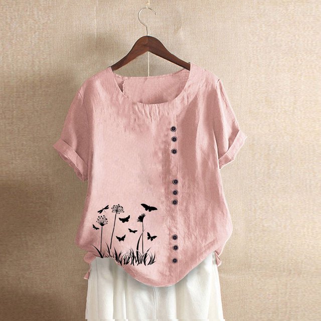 Babysbule Hauts pour Femmes Liquidation Mode Femmes Été Ample Imprimé T-Shirt à Col Rond Manches Courtes Blouse Décontractée Hauts