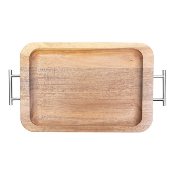 Home Trends Wooden Serving Tray with Handle, 17.12 x 9.64 x 0.98inch, Natural Acacia color