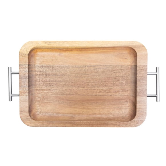 Home Trends Wooden Serving Tray with Handle, 17.12 x 9.64 x 0.98inch, Natural Acacia color