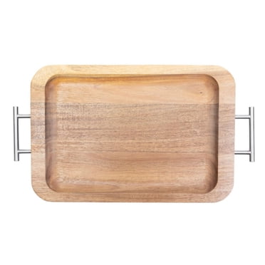 Home Trends Wooden Serving Tray with Handle, 17.12 x 9.64 x 0.98inch, Natural Acacia color