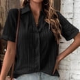 thumbnail image 2 of Hauts à Manches Courtes pour Femmes Été Femmes T-shirt Décontracté Uni à Manches Courtes Col Rabattu Boutons Cardigan Blouse Hauts, 2 of 9