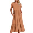 thumbnail image 1 of Fshaion Robe d'Été pour Femmes 2024 Grande Taille Décontractée à Manches Courtes Col Ras du Cou Robe Décontractée Fluide à Volants Maxi Robe de Plage avec Poches Liquidation à Moins de 10!, 1 of 5