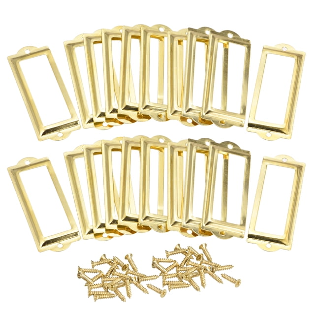 Unique Bargains 83x30mm Drawer Tag Label Metal Label Holder File Tag Frames Gold Tone 30 Pack
