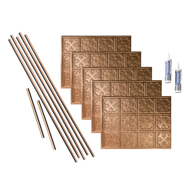 Fasade Traditional Style 10 Decorative Vinyl Backsplash Kit 15 sq ft Polished Copper