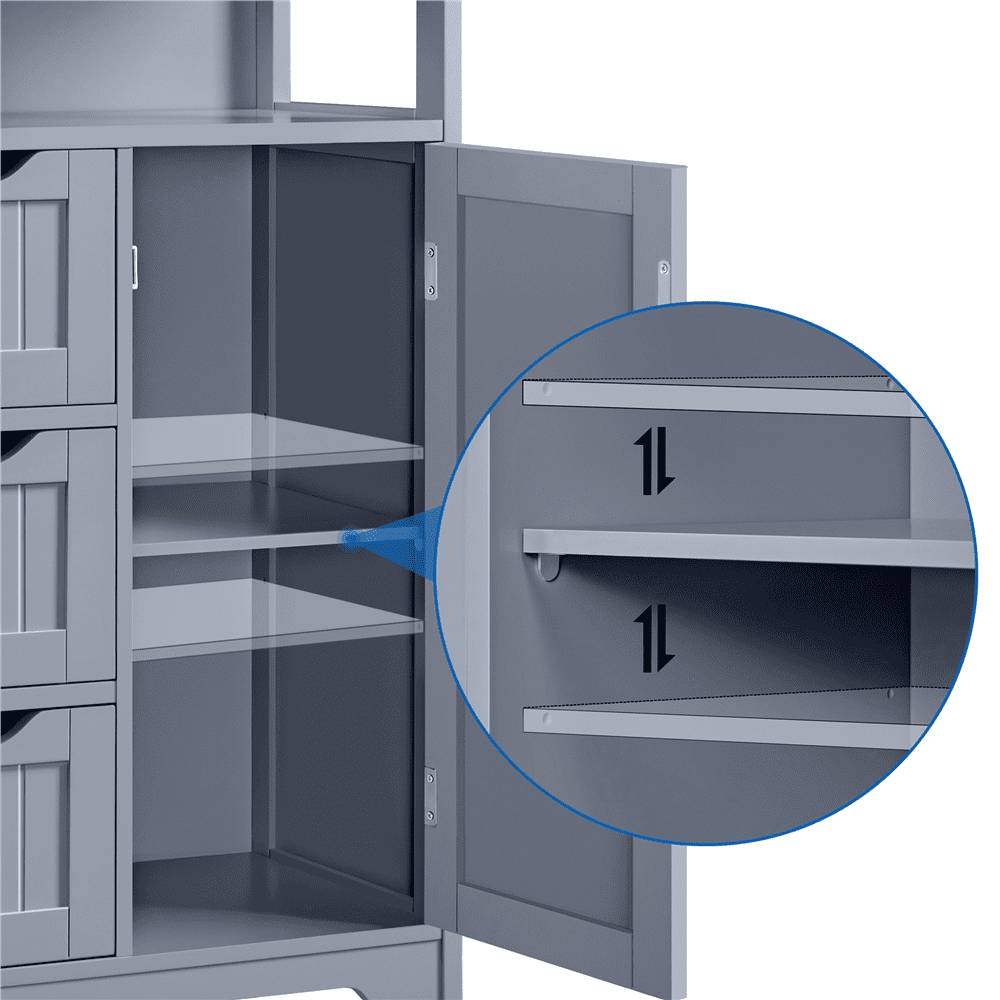 FullFurnique armoire plancher de salle de bain MDF organisateur de rangement en bois avec tiroirs, gris
