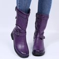 thumbnail image 1 of Bmisegm Bottes Rétro pour Femmes à Fermeture Éclair, Talon Carré, Couleur Unie, Tige Mi-Haute, Bout Rond, Chaussures Violettes 8.5, 1 of 4