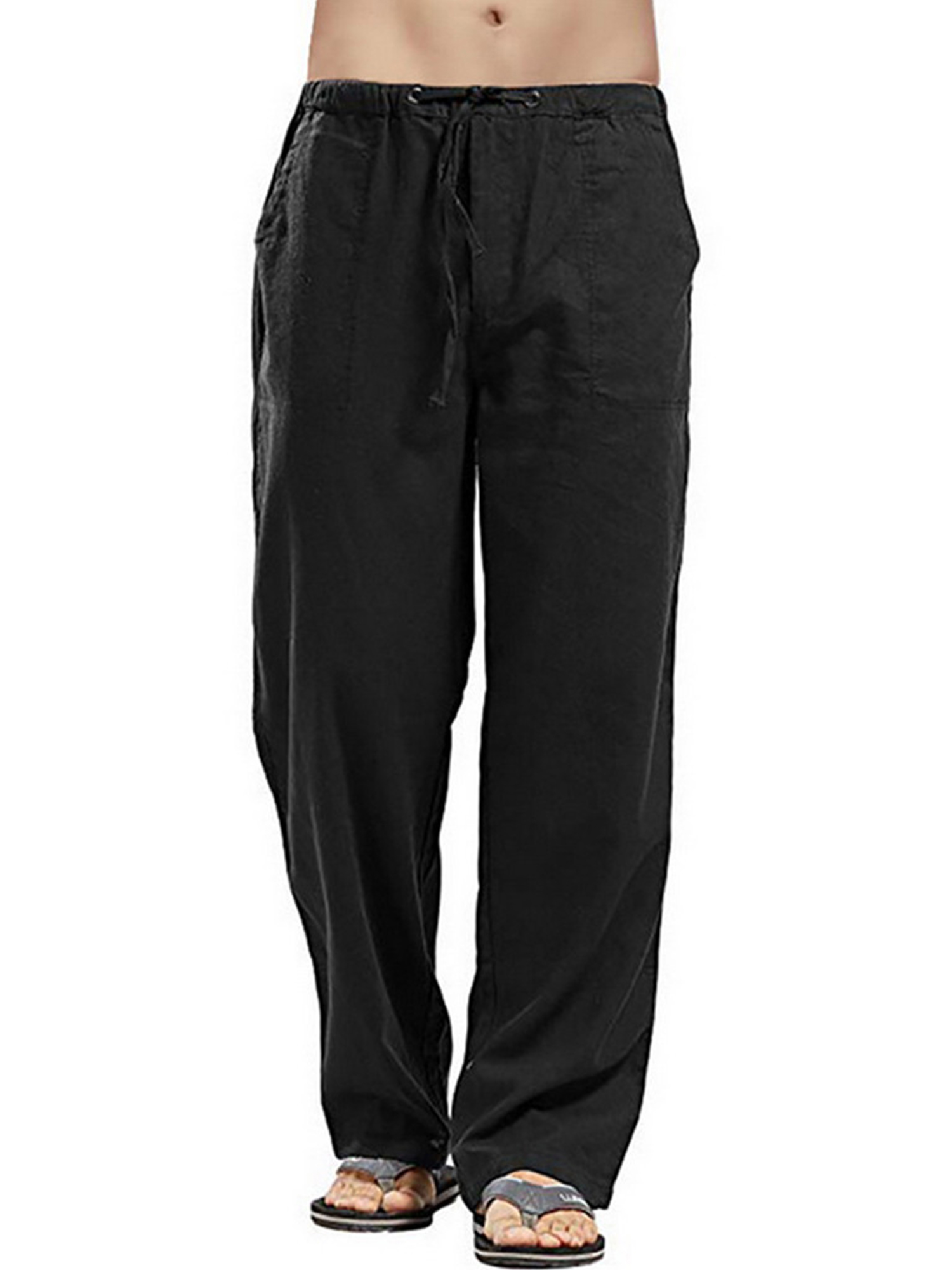 MAWCLOS Elastic Waist Pants for Men Long Pants with Pockets and Drawstring Beach Yoga Trouser Pajamas