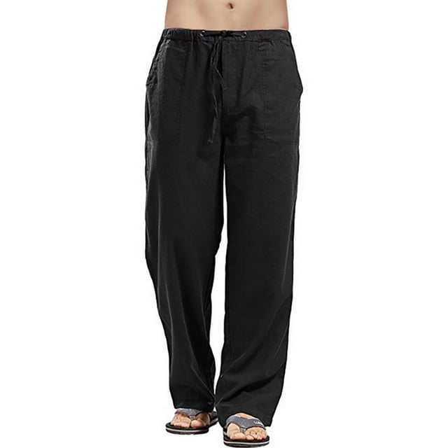 MAWCLOS Elastic Waist Pants for Men Long Pants with Pockets and Drawstring Beach Yoga Trouser Pajamas