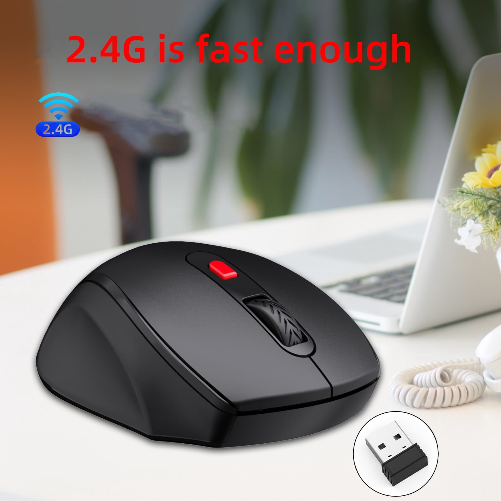 Wuztai Wireless Gaming Mouse, 2.4G USB Rechargeable 1600DPI Ergonomic Mouse, 6-Button Programmable Silent Optical Mice for PC Laptop Computer Gaming Office