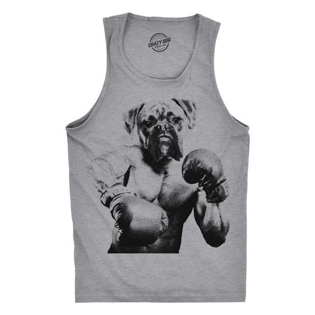 Mens Boxer Boxing Fitness Tank Top Funny Workout Puppy Dog Tank for Guys (Heather Grey) - S
