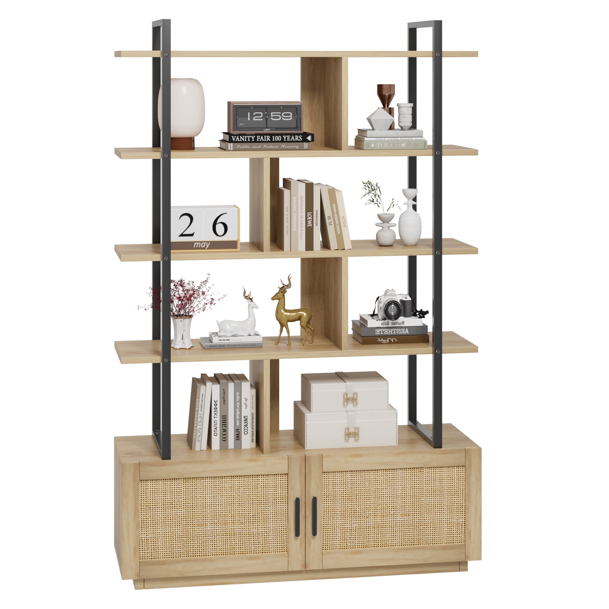 5 Tier Bookshelf Living Room Large Book Case and Book Shelves 5 Shelf Storage Tall Black Book Shelf Industrial Bookcase