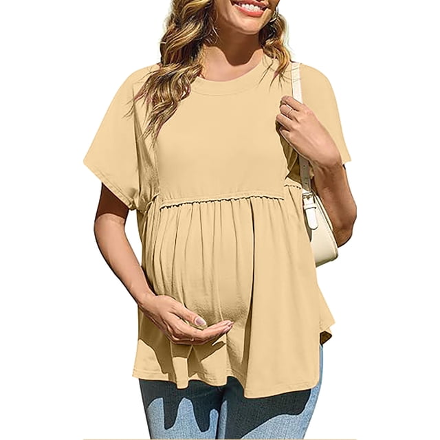 Liquidation d'Économies d'Été! Tunique à Manches Courtes à Col Rond pour Femmes Enceintes, Blouse Décontractée de Printemps Été, Chemise de Maternité Confortable et Tendance pour le Quotidien Liquidation Ventes Aujourd'hui Aubaines Prime