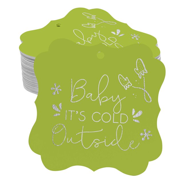 Inkdotpot Real Silver Foil Bracket Shape Paper Hang Tags Baby It's Cold Outside Baby Shower Favor Tags Pack Of 50