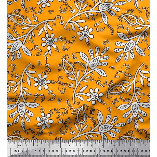 Soimoi Georgette Viscose Fabric Leaves & Floral Block Decor Fabric Printed Yard 42 Inch Wide