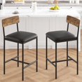 thumbnail image 2 of Bar Stools Set of 2, Kitchen Bar Stools with Footrest, 25.5" Upholstered Bar Chairs with Back, Counter Height Barstools for Counter Bar, Island, Easy Assembly, Rustic Brown, 2 of 7