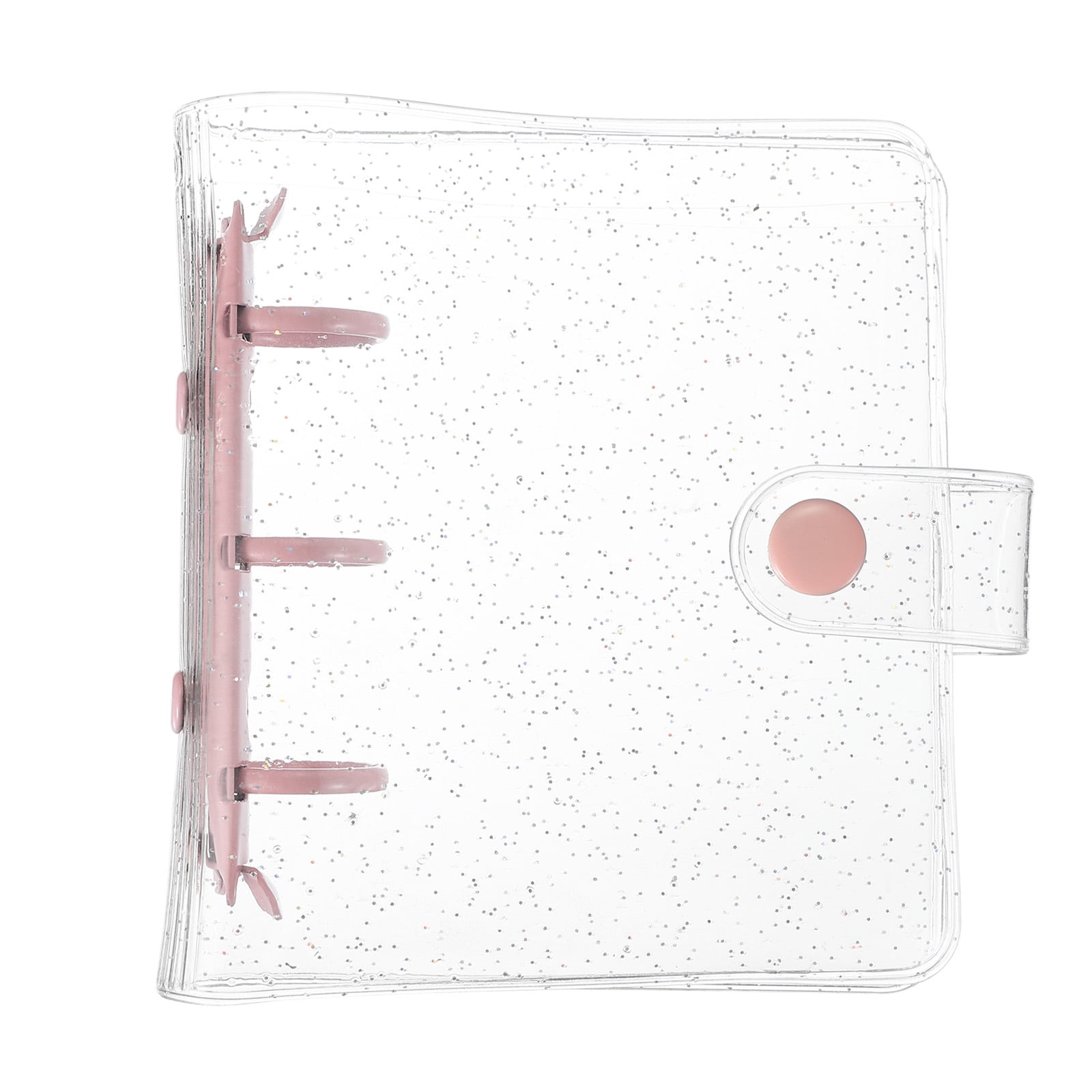 Uxcell Mini Binder Cover, 4.3 Inch Clear Binder Protector 3 Ring Refillable Notebook Binder with Snap Button for Photo Scrapbook Journal Ledger, Pink