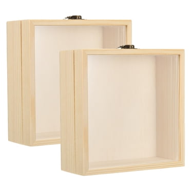 Unique Bargains 6x6 Wooden Shadow Box Display Case Memory Box with Glass Window, Natural Color 2 Pack