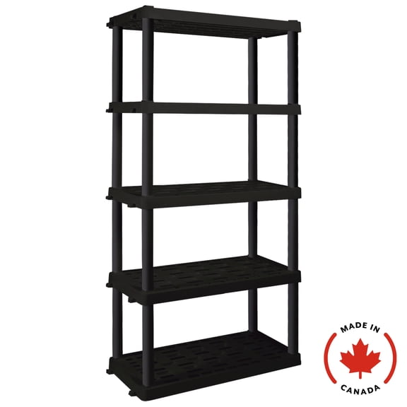 Hyper Tough Plastic Shelving 5-Tier 73.80"H x 17.75"D x 36"W Black-750 lb Total Capacity Made In Canada