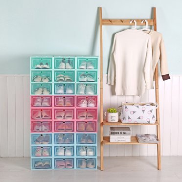 pitrice Flip Shoes Box Transparent Drawer Case Plastic Shoe Boxes Stackable Storage Case Organizer