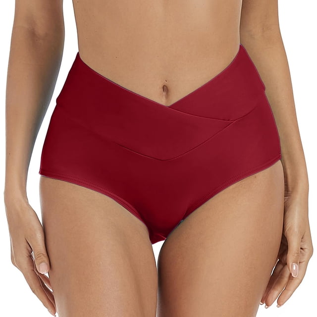B91xZ Swimming Shorts for Women Ruched Bikini Tankini Swimsuit Briefs,Red M