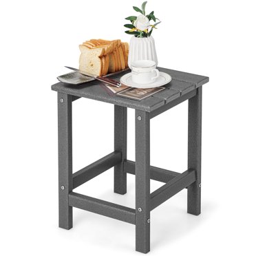 Costway Table d'Appoint Latéral Adirondack de Patio 14 Pouces HDPE Carré Résistant aux Intempéries pour Jardin Gris