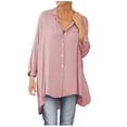 thumbnail image 2 of TIMIFIS Womens Oversized Shirts Button Down Long Sleeve Shirt V Neck Collar Loose Flowy Blouse-Pink-MFall, 2 of 6