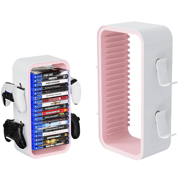 15.8 In Game Storage Tower Compatible With PS5/ Xbox Series S & X/ Switch, Universal Video Game Disc Organizer 18 In 1 With 4 Controller Brackets, Game Disk Box Bracket