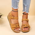 thumbnail image 1 of Dvkptbk Women's Comfy Platform Wedge Hook&Loop Adjustable Strappy Flower Black Sandals -Rhinestone Rivets Ladies Indoors Or Outdoors Comfortable Brown Slides For Women - Summer, 1 of 7