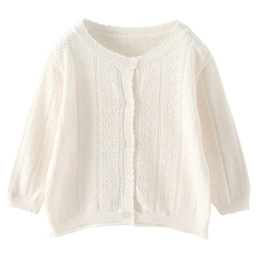 Hinvhai Cardigan pour Enfants Liquidation Cardigan en Tricot Ajouré pour Tout-Petites Filles Chandail Blanc 18 Mois