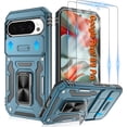thumbnail image 1 of KOMI for Google Pixel 9 Case/Pixel 9 Pro Case with [2 Pack] HD Screen Protector + Slide Camera Cover, 360° Rotation Ring Kickstand [Military Grade] Shockproof Protective Phone Case, Light Blue, 1 of 5